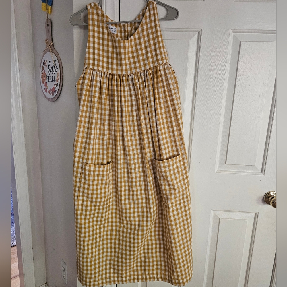 Women's Rosablue handmade Yellow Gingham Pinafore Dress O/S